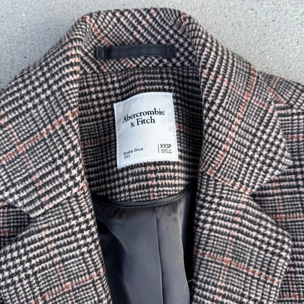 Abercrombie & Fitch Brown Plaid Wool Blend Blazer Jacket XXSP Petite - Picture 4 of 7